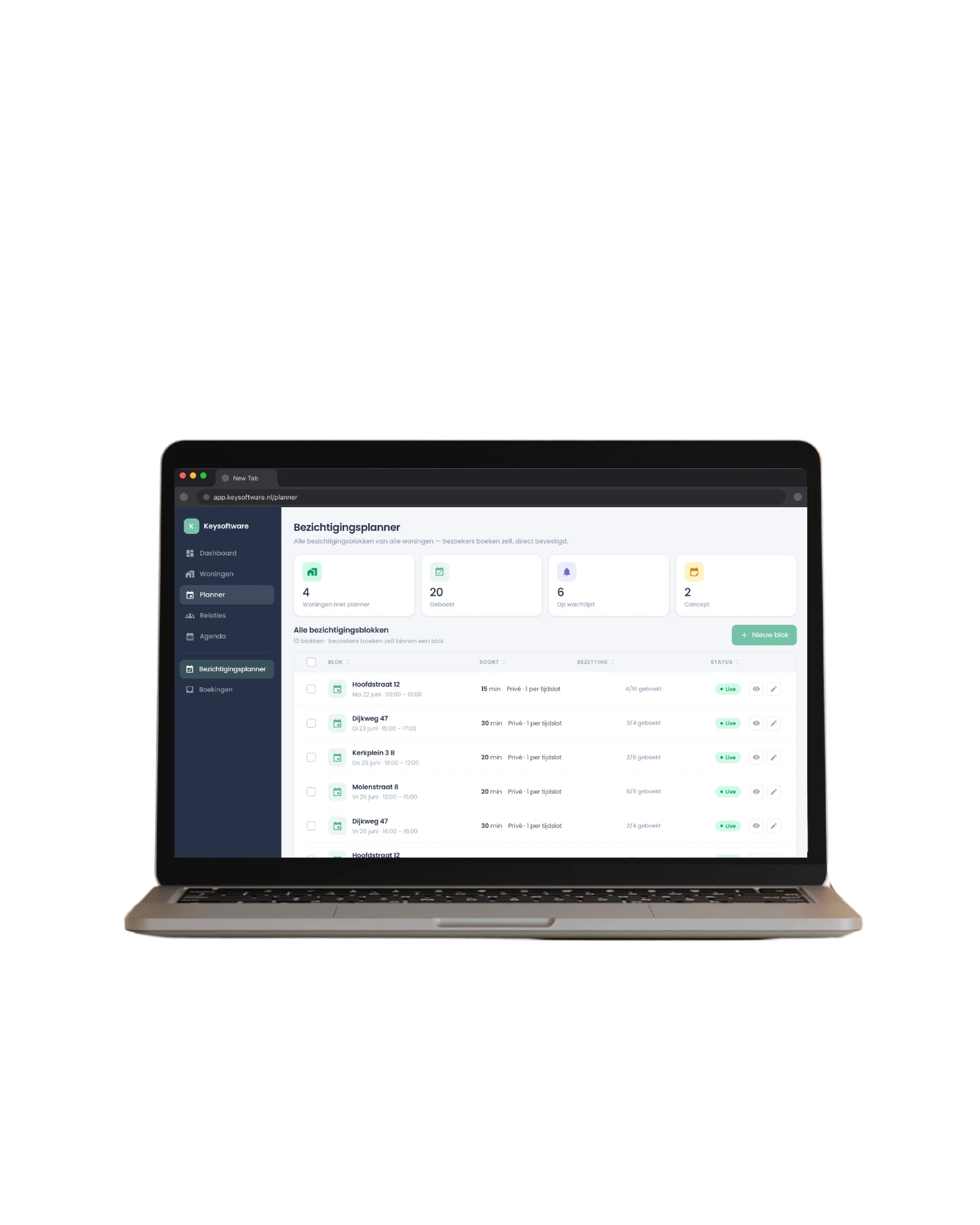 KeySoftware bezichtigingsplanner op laptop